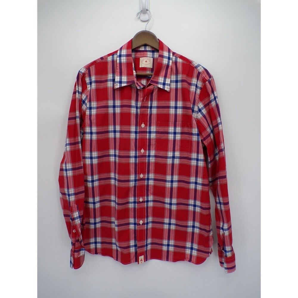 Brooks Brothers Red Fleece Button Shirt L/S Red White Blue Plaid Size Large